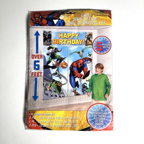 Spider-Man Marvel Happy Birthday Giant Party Scene Setters Wall Decorating Kit - Picture 1 of 2